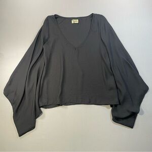 Show Me Your Mumu V-Neck Bell-Sleeve Blouse, Black - Womens Small